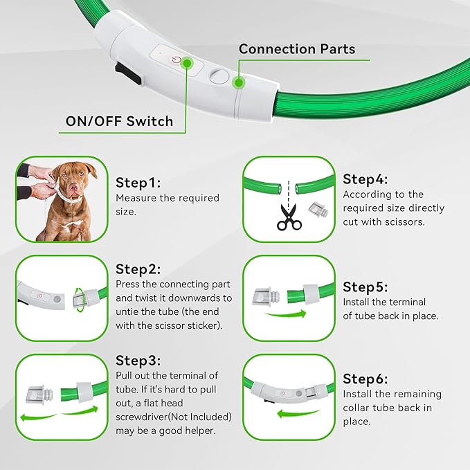 Led Light Up Dog Collar Rechargeable Waterproof, Glow in Dark Dog Collar, TPU Cuttable Lighted Dog