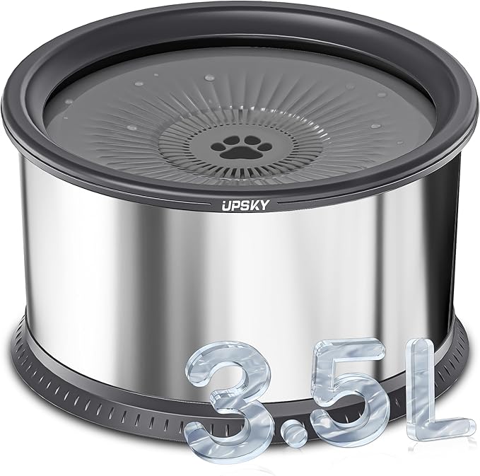 UPSKY 3.5L Dog Water Bowl,Large Capacity No Spill Dog Water Bowl,Stainless Steel Spill Proof Slow