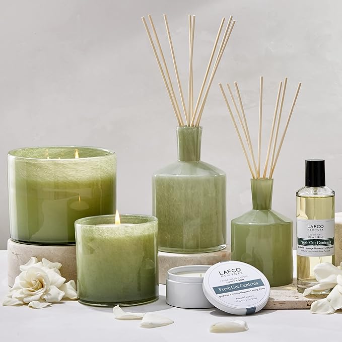 LAFCO New York Classic Candle, Fresh Cut Gardenia - 6.5 oz - 50-Hour Burn Time - Reusable, Hand