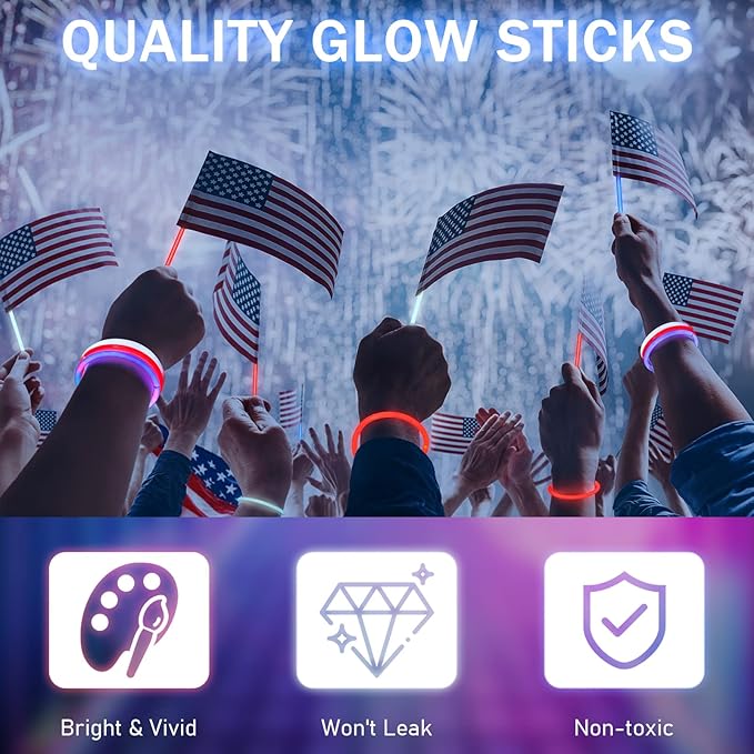 Hanaive 300 Pcs Glow Sticks Bulk 8 Inch Glow in The Dark Party Favors Neon Bracelets and Necklaces