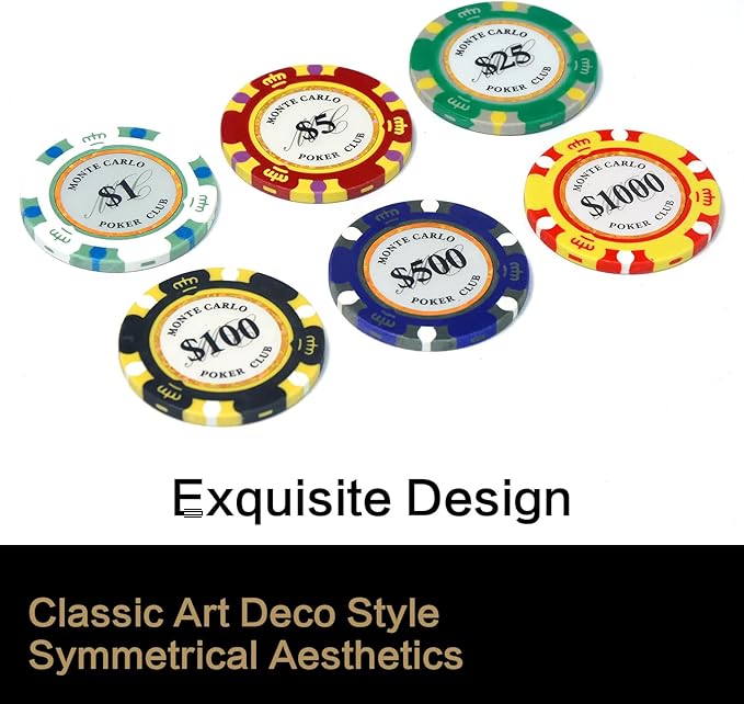 14g Clay Poker Chips Set 300 Pcs Poker Chips 39mm with High-end Aluminum Carrying Case/2 Decks of