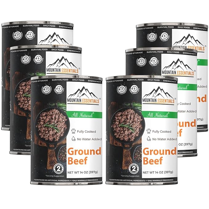 MOUNTAIN ESSENTIALS Ground Beef 14 Oz Fully Cooked Ready to Eat Hamburger Meat Emergency Survival