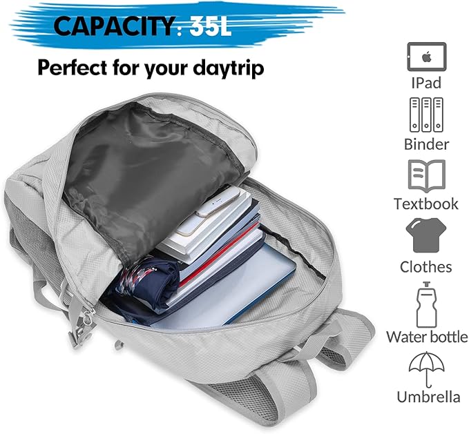 ZOMAKE Lightweight Packable Backpack, 35L Light Foldable Hiking Backpacks Water Resistant