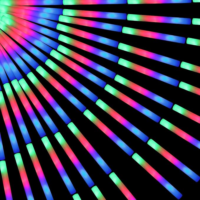 200 PCS LED Foam Glow Sticks Bulk, Glow in the Dark Party Supplies with 3 Modes Colorful Flashing