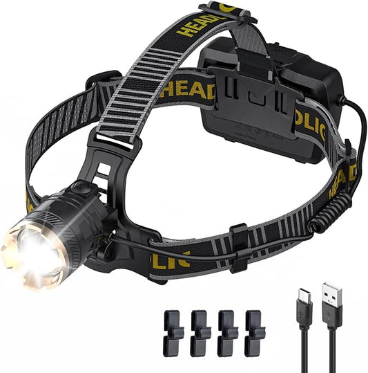 1,000,000 LM Rechargeable Headlamp, 90° Adjustable Head Lights for Forehead, Headlamps for Adults