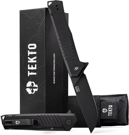 F1 Alpha Folding Pocket Knife - Modified Straight Back Blade, Titanium Coated D2 Steel, Ideal for
