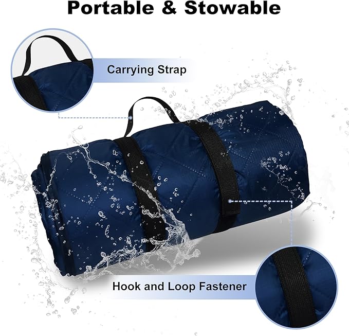 Waterproof Outdoor Blanket 92”X 60” Packable, Stadium Blankets for Camping with Quilted Fleece