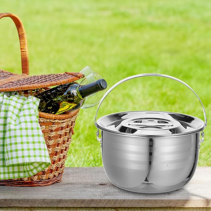 LIFKOME Stainless Steel Camping Pot with Lid Lifter Handle Camp Cookware Pot Portable Hanging