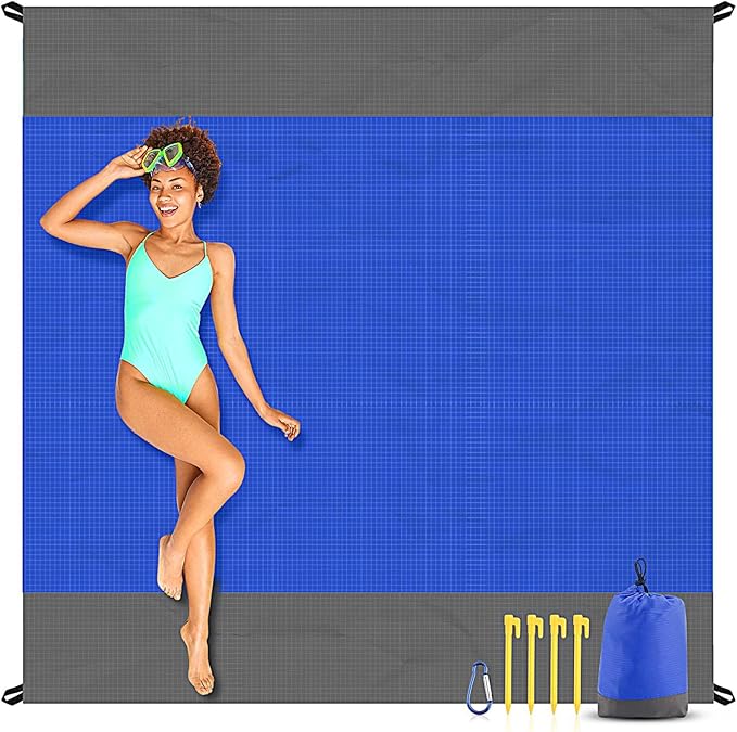 EASYFUN Beach Blanket Sandproof Oversized, 79''×83'' Extra Large Beach Mat, Portable Picnic Mat for