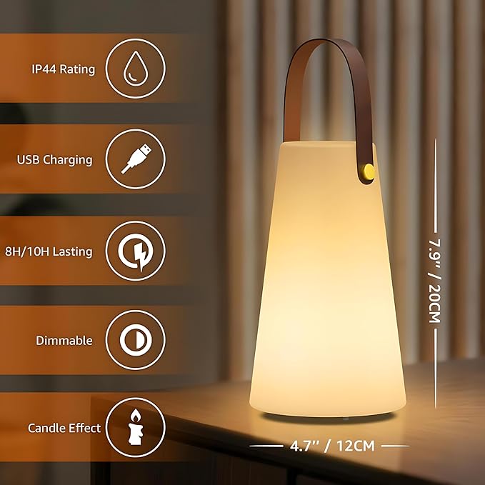 Portable Outdoor Table Lamp, Cordless Rechargeable Outdoor Table Lanterns RGB LED Lights with