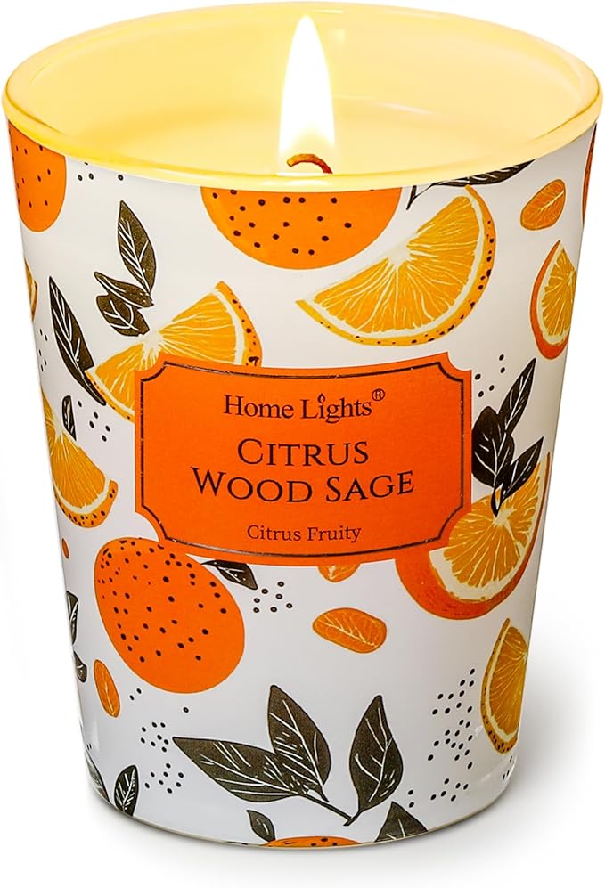 HomeLights Citrus Wood Sage Scented Candles | 6.7oz Soy Candles Eclectic Mixed Styles Large Candle