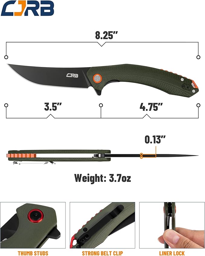 CJRB Tactical Knife, Small Folding Pocket Knife with AR-RPM9 Steel Blade and G10 Handle for Men