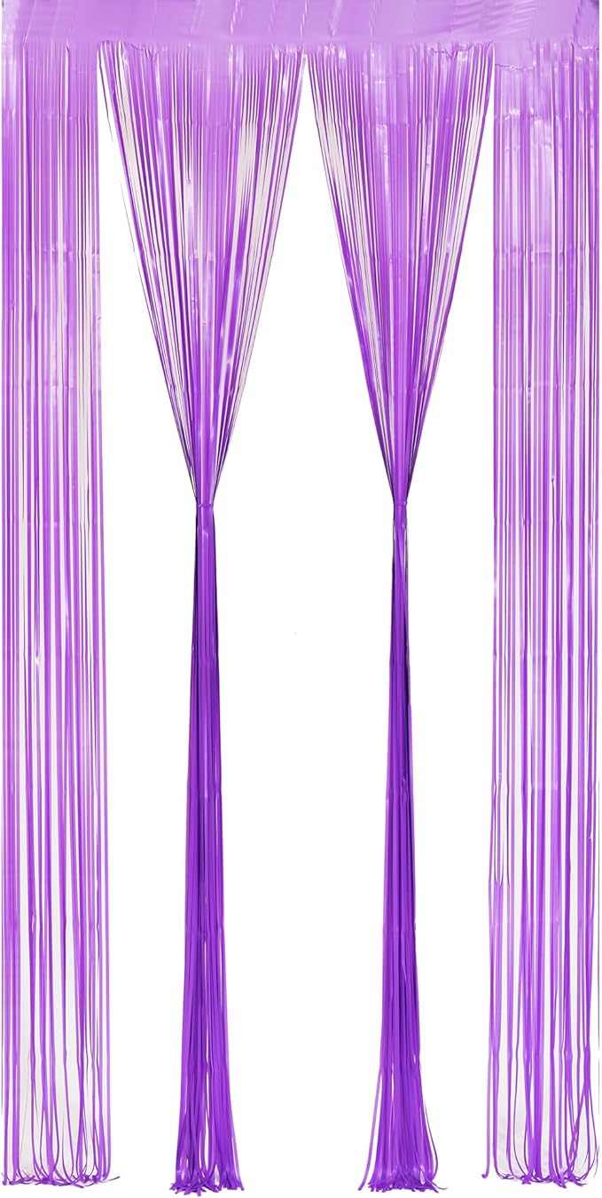 BRAVESHINE Tinsel Photo Backdrop Curtains - 2Pcs 3.2x8.2ft Pastel Purple Foil Fringe Streamer