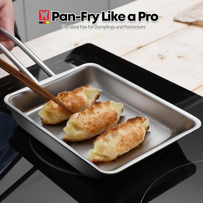 Stainless Steel Fry Pan, 3-Ply Reinforced Body, Rectangular Omelet Pan, Oven & Dishwasher Safe