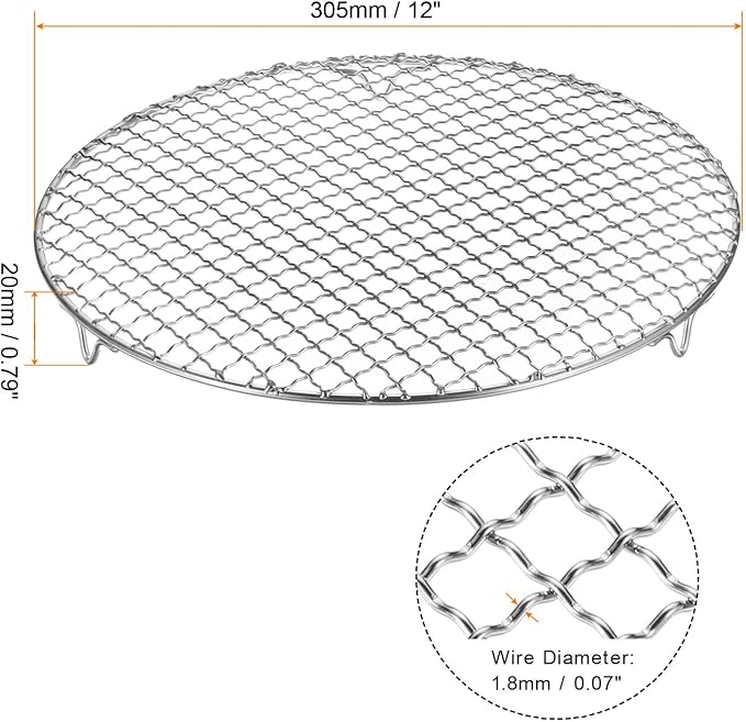 HARFINGTON 2pcs Round Cooking Rack 12-inch 201 Stainless Steel Cross Wire Barbecue Grill Net with