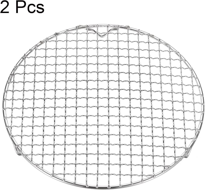 HARFINGTON 2pcs Round Cooking Rack 9.6-inch 201 Stainless Steel Cross Wire Barbecue Grill Net with