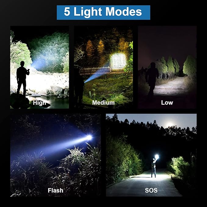 Rechargeable Flashlights 90000 High Lumens - 2 Pack, Super Bright LED Flash Light with 5 Modes, 12