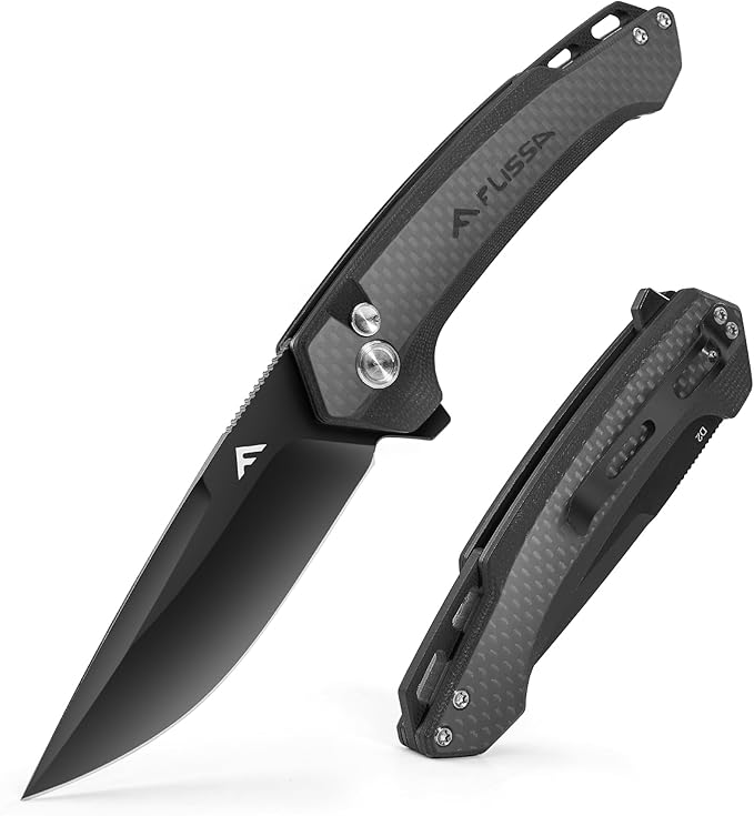 FLISSA Pocket Folding Knife, 3.2??D2 Blade Carbon Fiber Handle EDC Knife with Pocket Clip for