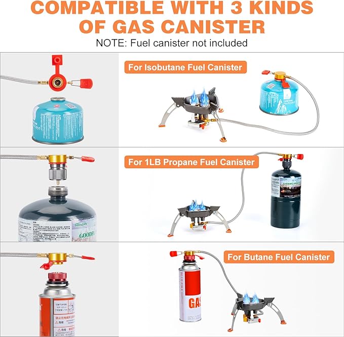 WADEO 7200W Windproof Camping Stove, Camping Gas Stove with Piezo Ignition, Two Fuel Canister