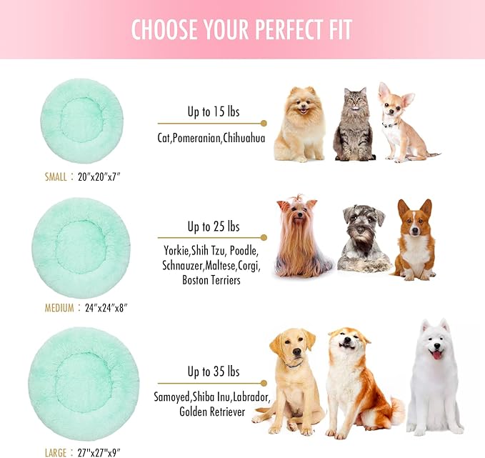 Anti Anxiety Round Fluffy Plush Faux Fur Warm Washable Dog Bed & Cat Bed, Original Bed for Small