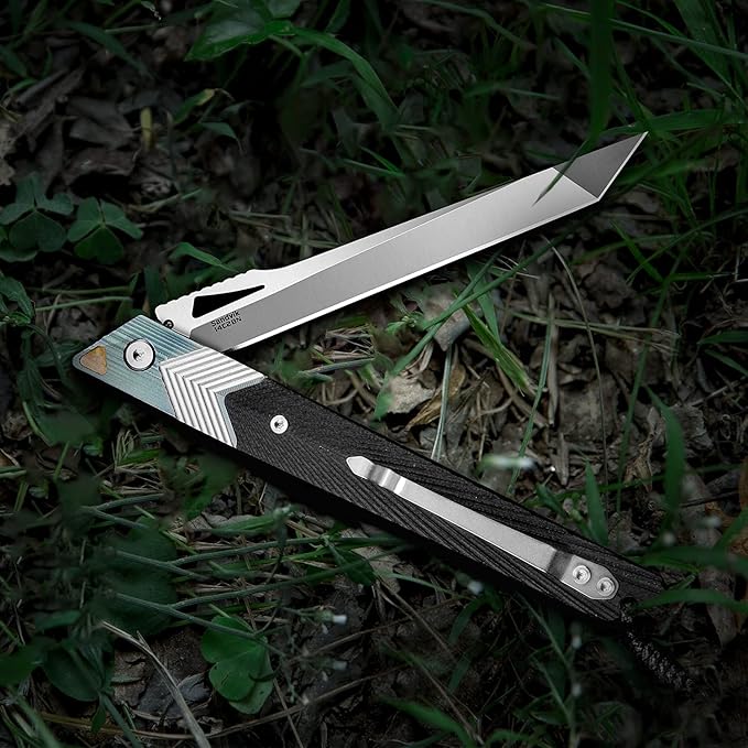 Folding Knife with Clip, 14C28N Steel Tanto Blade, Non-slip Titanium Alloy Handle Lightweight EDC