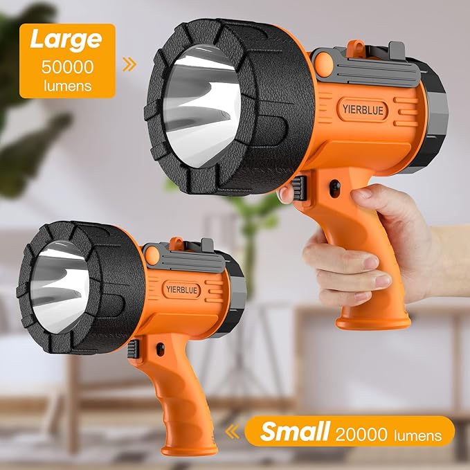 YIERBLUE Rechargeable Spotligh with 1000,000 Lumen LED, Handheld Rechargeable Spotlight IP67