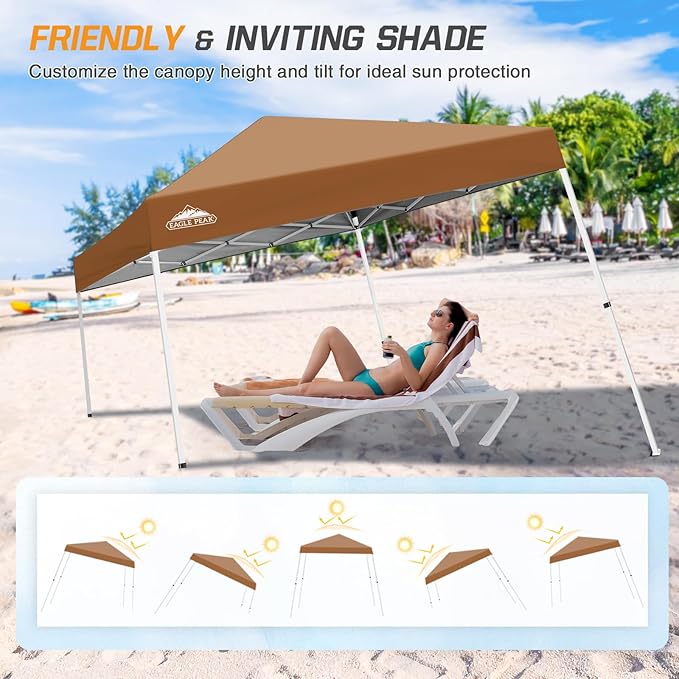EAGLE PEAK 10x10 Slant Leg Pop-up Canopy Tent Easy One Person Setup Instant Outdoor Beach Canopy