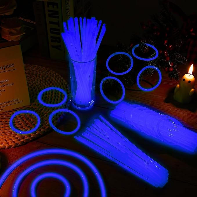 40 Pack 8??Blue Glow Sticks Bracelet Necklaces Bulk with 40 Connectors Neon Glow In The Dark Party