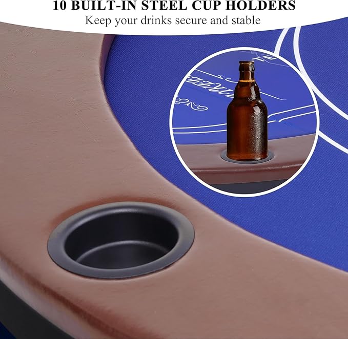 Foldable Poker Table for 10 Players, 84" Folding Blackjack Texas Holdem Table, Portable Casino
