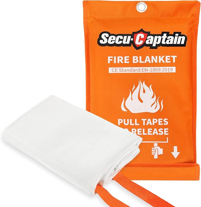 SecuCaptain Emergency Fire Blanket for Home and Kitchen - 40"x40" Flame Suppression Fiberglass Fire