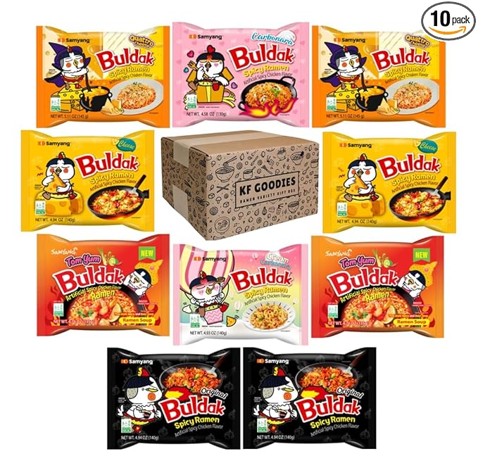 KF GOODIES Korean Ramen Variety Pack Gift Box (10 Count - Carbonara, Cream Carbonara, Cheese (2)