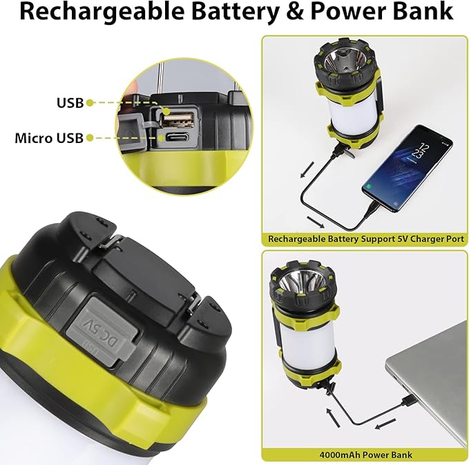 3 Pack Camping Lantern, Outdoor LED Camping Light, Rechargeable Flashlights with 1000LM, 6 Modes