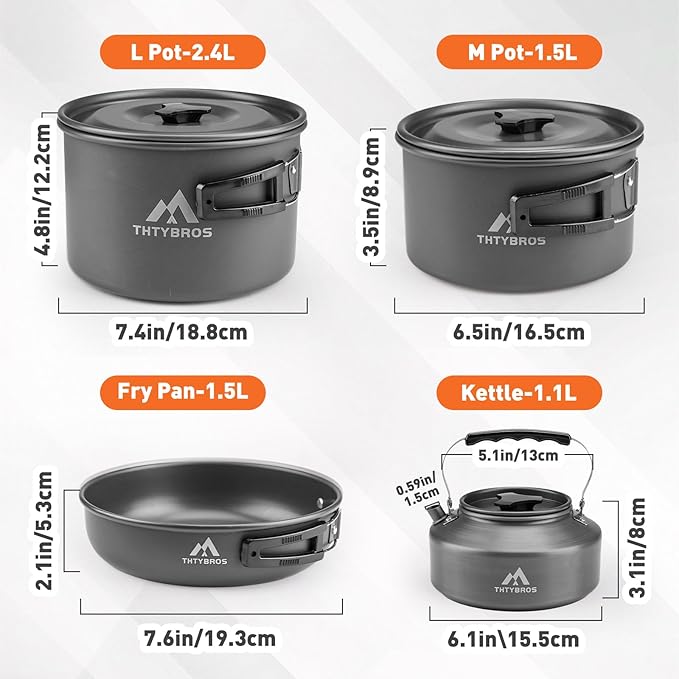 27pcs Camping Cookware Mess Kit for 2-4 People, Portable Cookware Set with Kettle, Pots & Pans