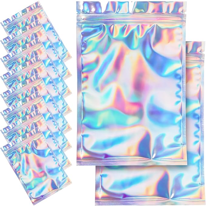100 Pieces Resealable Smell Proof Bags - Foil Pouch Bags， Flat Clear Food Storage Plastic Packaging