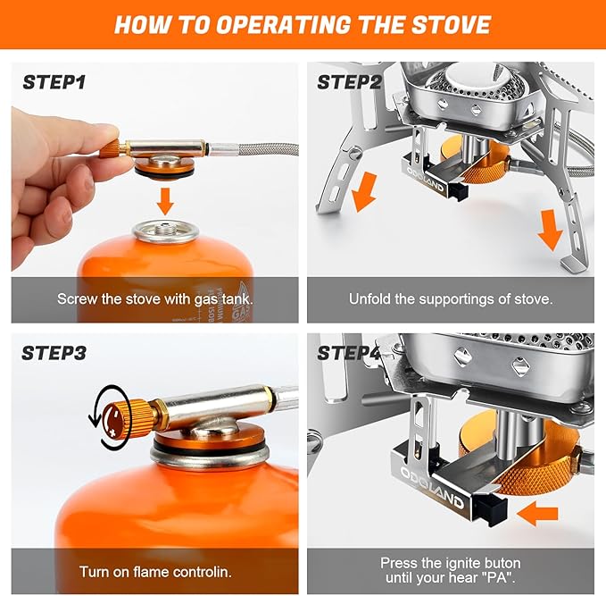 Odoland 3500W/6800W Windproof Camp Stove Camping Gas Stove with Fuel Canister Adapter, Piezo