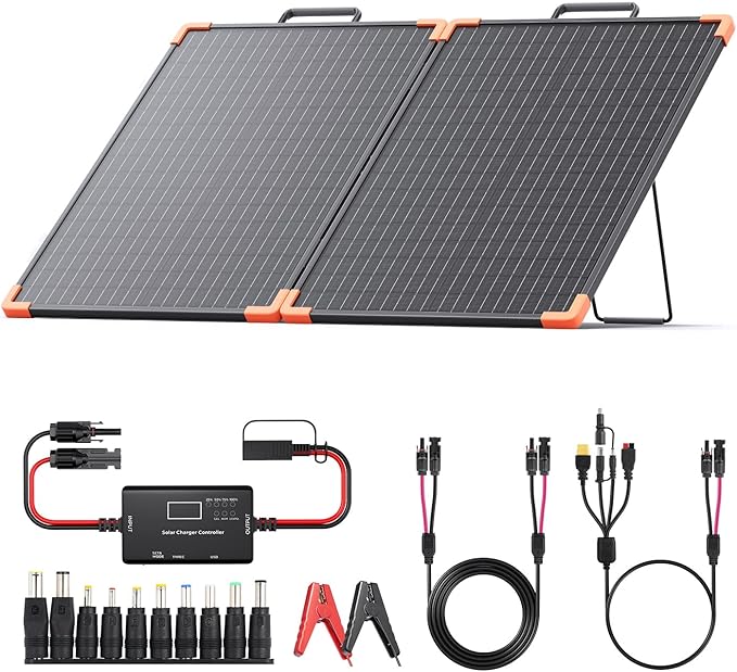 100 Watt Portable Solar Panel with 20A PWM Controller,Camper Essentials,19V Foldable Solar Panel