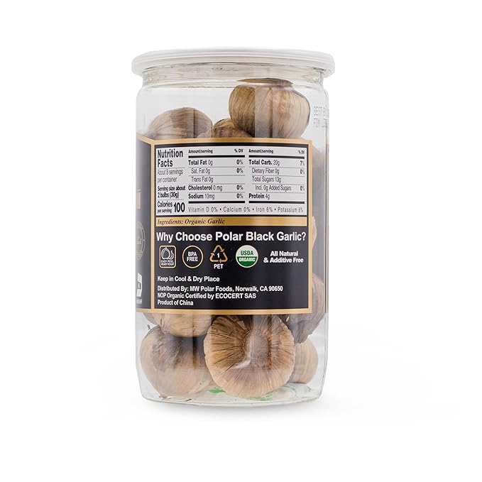 MW Polar USDA Organic Black Garlic 8.8oz (Pack of 1), Whole Bulbs, Easy Peel, All Natural, Chemical