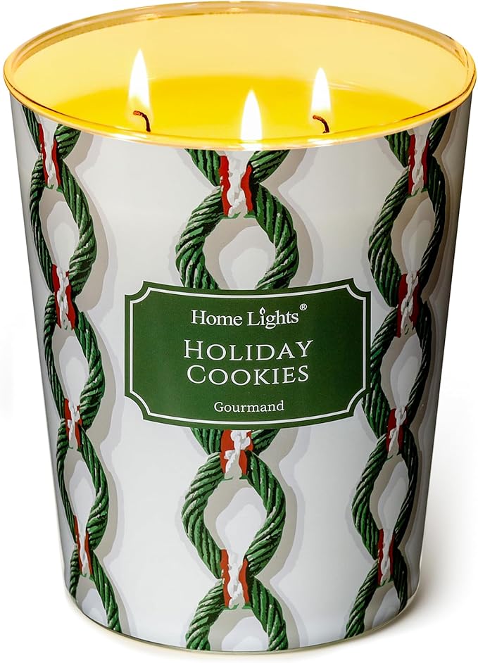 HomeLights Holiday Cookies Scented Candles | 34oz Soy Candles Rustic Modern 3-Wick Large Candle