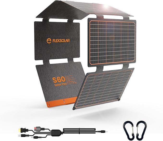 FlexSolar 60W Foldable Solar Panel, Portable Solar Charger with USB-C/USB-A QC3.0/DC 20-28V Port