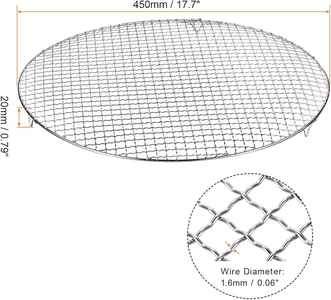 HARFINGTON Round Cooking Rack 17.7-inch Stainless Steel Cross Wire Barbecue Grill Net with 20mm