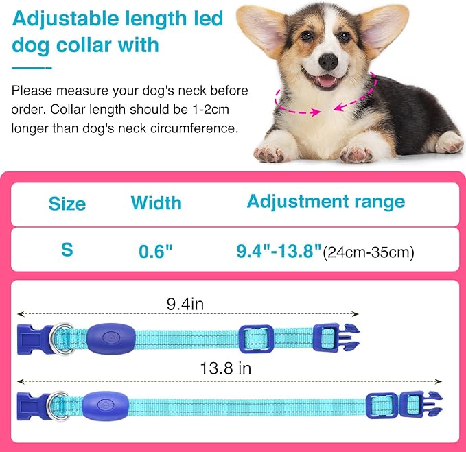 Light Up Dog Collar at Night, Led Dog Collar Adjustable, Rechargeable Waterproof, Dog Lights for