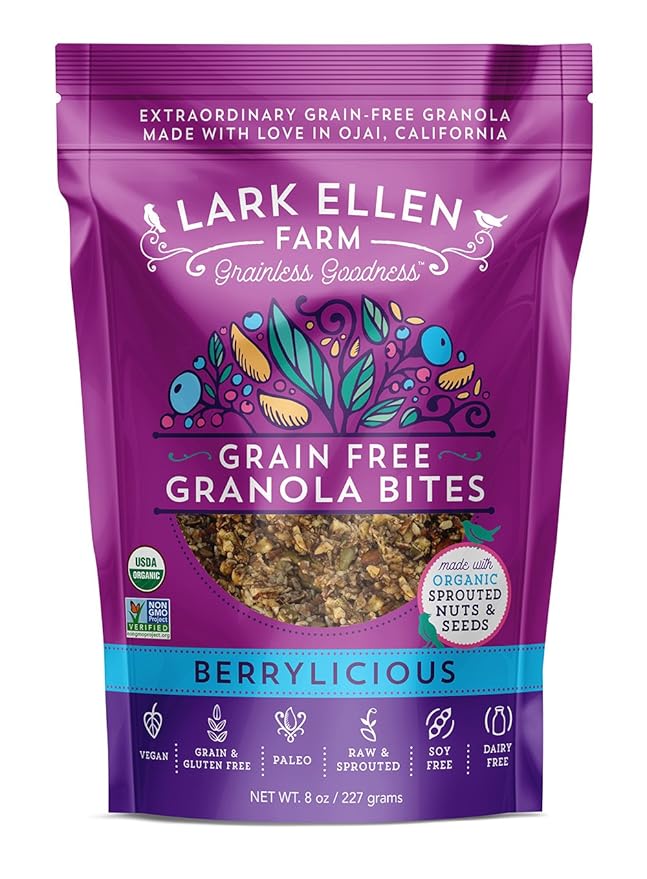 Lark Ellen Farm Grain Free Paleo Granola Bites Certified Organic Vegan Snacks and Cereal made from
