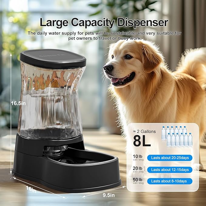 Gardner Pet Automatic Dog Water Dispenser Gravity Stainless Steel Water Waterer Feeder, Large