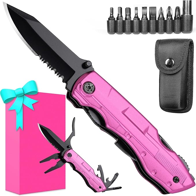 Gifts for Women Wife Girlfriend Her - Mothers Day Gifts, Pin-k Multitool Knife - Christmas Birthday