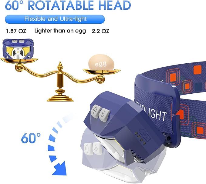 LHKNL Headlamp Flashlight, Lumen Ultra-Bright LED Rechargeable Headlight with White Red