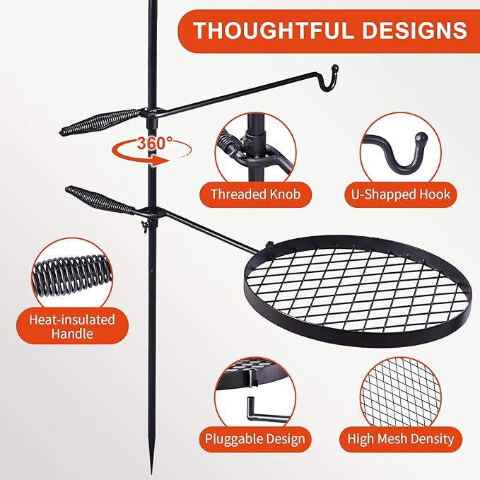 Outvita Swivel Campfire Grill, Open Fire Cooking Equipment for Camping with Height Adjustable Grill