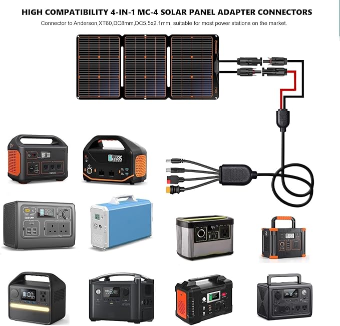 Universal 4-in-1 Solar Connector Kit, 16 AWG to Anderson XT60 DC7909 DC5521 Solar Extension Cable