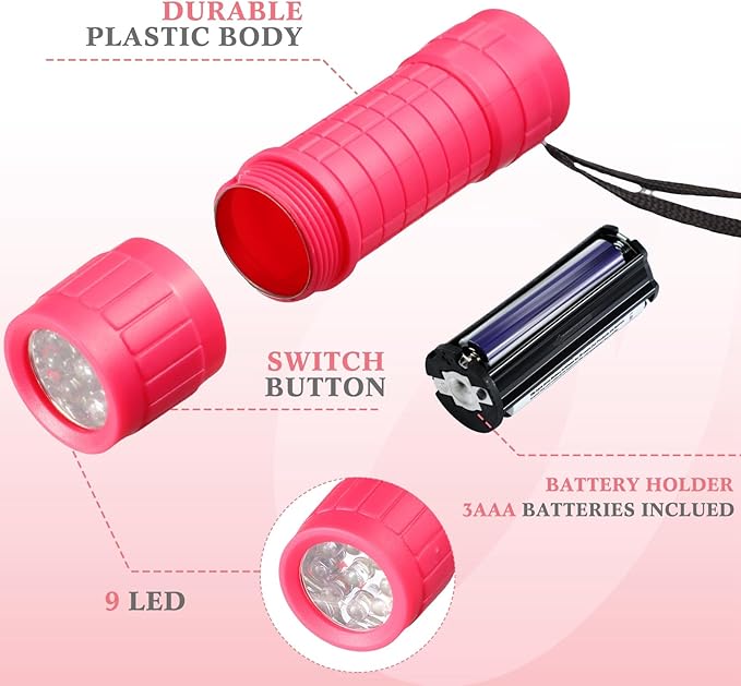 36 Pcs Small Mini Flashlights 9 LED Flashlight Assorted Colors with Lanyard Small Handheld