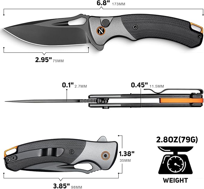 NedFoss Heron Pocket Knife for Men, 2.95" Japanese VG10 Steel Blade Button Lock EDC Knife with