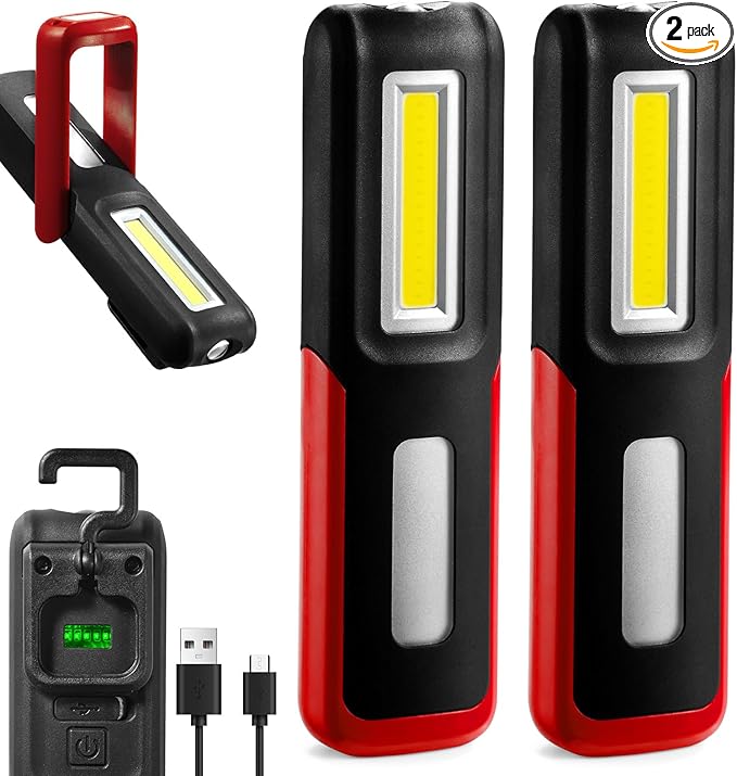 2 PCS Rechargeable LED Work Light with Magnetic Base Portable Task Inspection LED Work Light is